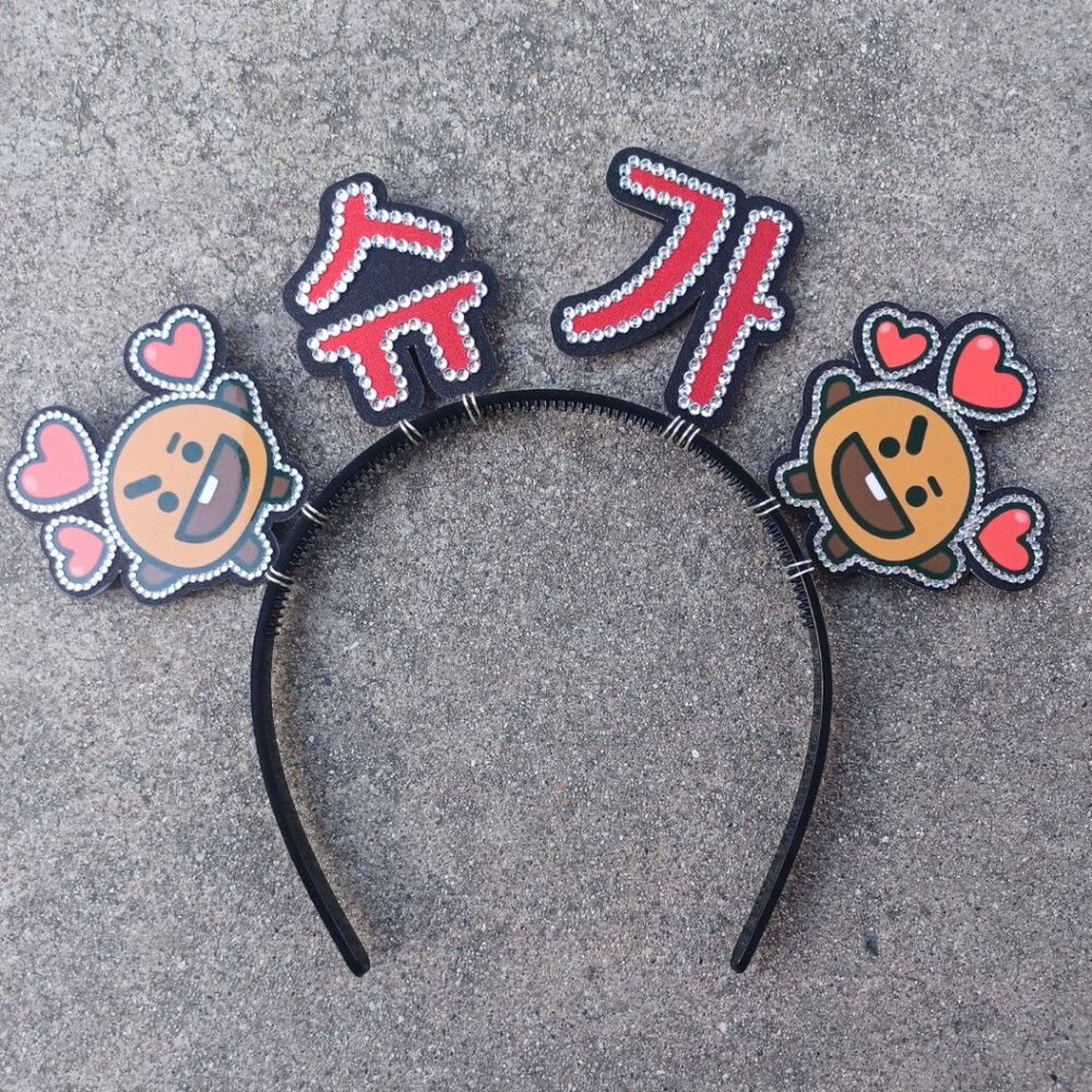 Suga BTS Headband KPOP Rhinestone Hair Banner Hangul Name Handmade